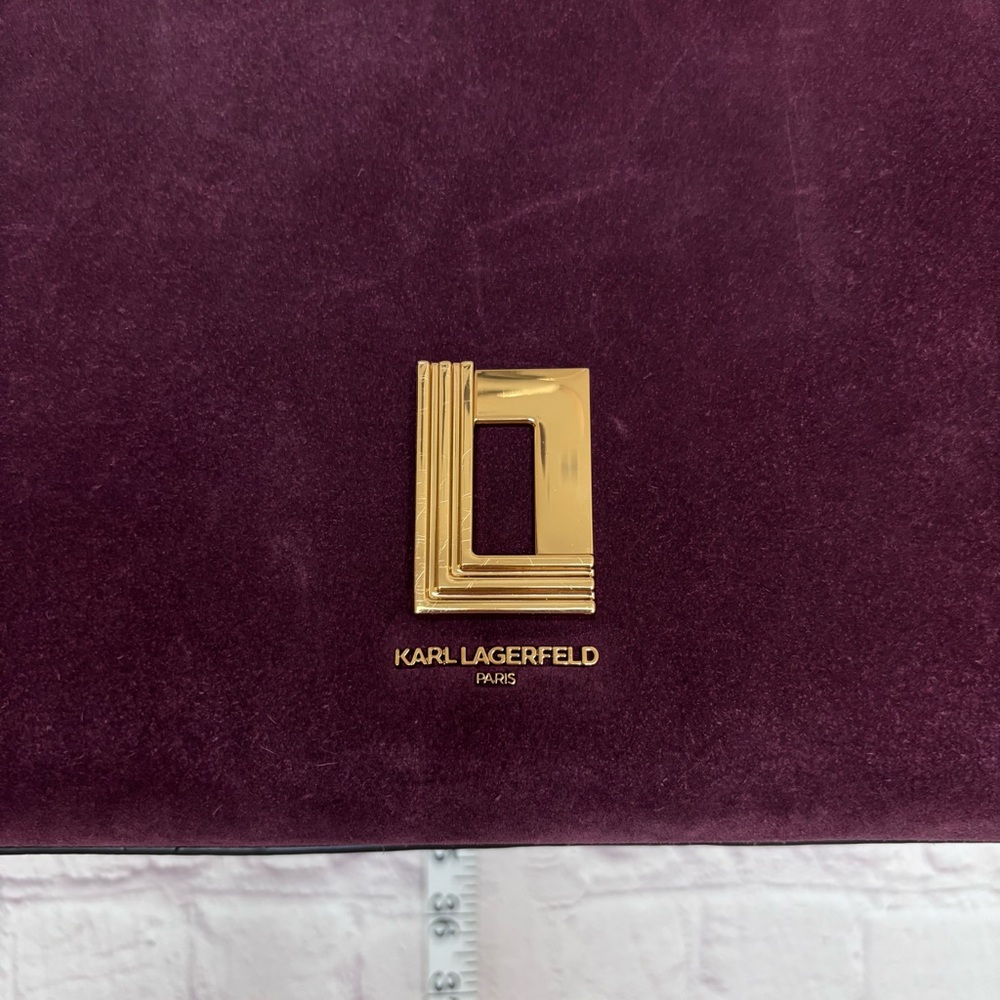 KARL LAGERFELD Simone Suede Leather Top Handle Raisin Satchel Crossbody--NWT - Picture 2 of 16